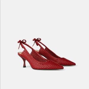 Zara woven slingback kitten heels